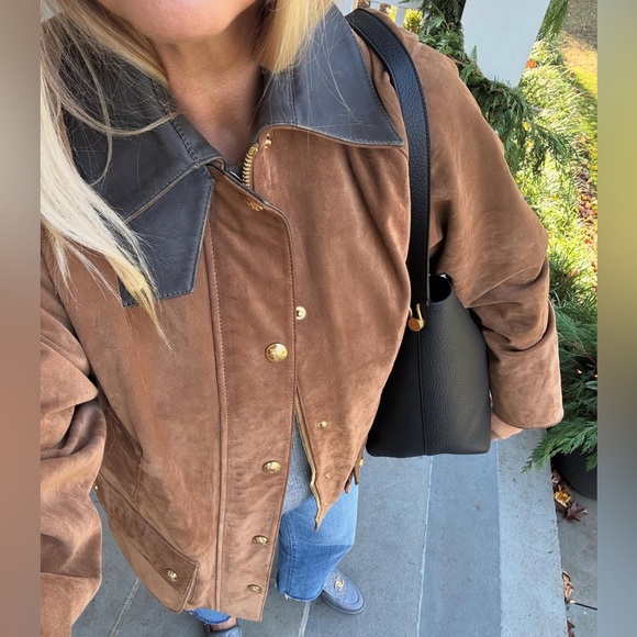 NILI LOTAN Kedem Leather Trimmed Suede Brown Jacket L - Picture 2 of 16